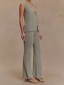 Women's Knit Sleeveless Tank Top Solid Loose Summer Vest With Unique Buckle Accent Clubwear For Party