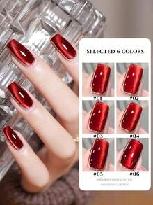 NAI SHI Nail Polish 12ML Capacity, 2025 Autumn And Winter Season, New Year New Style, Women's Gift With Dazzling Glass Beads, Titanium Gold Red Mirror, Wine Red Ruby Crystal Cat Eye Gel Nail Polish. Suitable For All Seasons, Wine Red Translucent Cat Eye Magnetic Nail Beauty. Use With Base Coat And Top Coat, Requires UV Lamp. - Multicolor - View 7