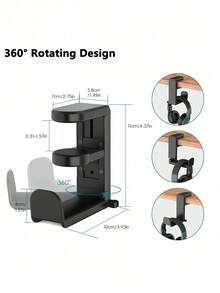 Obrotowy stojak na słuchawki – uchwyt na słuchawki do gier komputerowych, regulowany wieszak zaciskowy pod biurko z obrotem o 360 stopni i organizerem na kable - Wielokolorowe - Zobacz 9