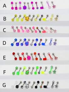 10pcs/Set Stainless Steel Minimalist Multi-Color Tongue Rings, Earrings, Barbells, Round Beads, Shiny Star Body Piercing Jewelry, Suitable For Women And Men Daily Wear - 10 Pieces - 1.6mm Rods - View 8