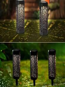4pcs Solar Retro Hollow Garden Floor Lamp, Outdoor Path Light, 300mah,Automatic LED Halloween Christmas Decoration Landscape Light, Suitable For Yard, Garden, Path, Lawn, Street, Party Holiday Decoration500mah - Ánh sáng ấm áp - Xem 9