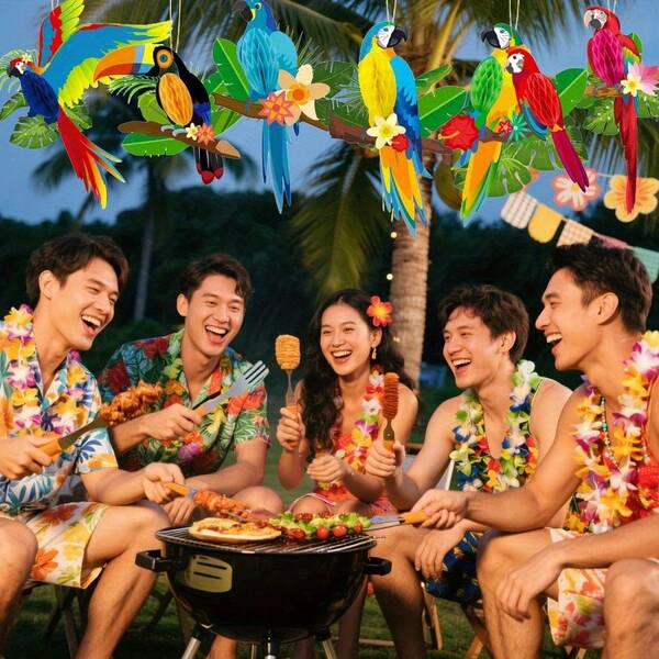 Adorno colgante decorativo de loro en panal de estilo hawaiano, adecuado para fiestas hawaianas, fiestas al aire libre, reuniones familiares, fiestas en el jardín, fiestas infantiles, fiestas de cumpleaños, decoraciones colgantes coloridas con tema de loro únicos, decoración de bar, playa, verano, jungla, zoológico, decoración de fiestas de aves de la selva tropical, adorno colgante para decoración del hogar