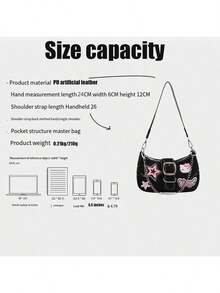 Sanrio Bolso de hombro de mujer de piel sintética con elegante estampado de estrellas de Hello Kitty de Sanrio, adecuado para viajes, compras y picnics