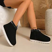 Damen Schwarze Mode Schneestiefel, flache warme Winterschuhe, kurze Winterstiefel