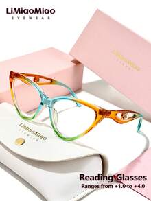 LiMiaoMiao 1pc Cat Eye Vintage Reading Glasses, Multi-Color, Clear Lens, Computer/Reading Glasses, Magnification +1.0 To +3.5, With Case & Cloth, Suitable As Holiday Gift - 透明 - 查看 38