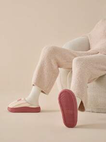 Rosa gestreifte Winter Plüsch Hausschuhe, Damen Schlafzimmer EVA Sohle, rutschfest & langanhaltend, dickes Sohlen Material, Paar-Stil