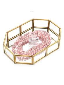 Mirror Glass Vanity Tray - Gold Ornate Makeup Tray Vintage Octagonal Perfume Tray Dresser Trays Jewelry Trinket Organizer For Bathroom Storage Trays For Home Decor - 金色 - 查看 8