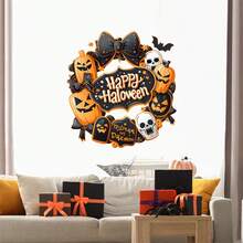 Halloween Wall Sticker, Pumpkin Wreath Window Cling Home Decor For Living Room Bedroom - Orange - View 6