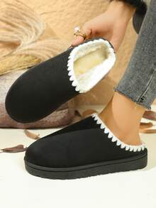 Women's Fluffy Fur Lined Thick Sole Snow Boots - Bohemian Anti-Slip Warm Durable Outdoor Shoes, Black Thick Sole Flat Winter House Slippers - Black - View 1