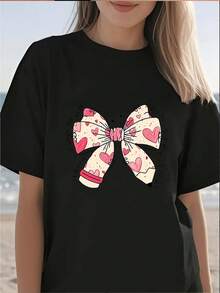 1pc blusas de mujer blusas bonitas para mujeres conjuntos para mujer blusas de mujer en oferta  Imagen de Lazo Corazón T shirt algodón 180g blanco y negro patrón estampado de corazón impresión de alta calidad en algodón cuello redondo corte básico holgado hombres y mujeres transpirable versátil lavable a máquina cómodo talla S ~ 3XL diario casual deportivo imprescindible para el verano - Negro - Ver 2