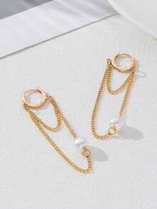 1 par de pendientes de cadena de perlas falsas de moda viral 2025