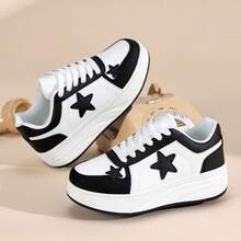 Teenagers' Roller Skates, 4-Wheel Detachable, Boys' Black & White, Multi-Functional Heelys, Ice Skates, All Season, Star Lace-Up Casual Sports Shoes