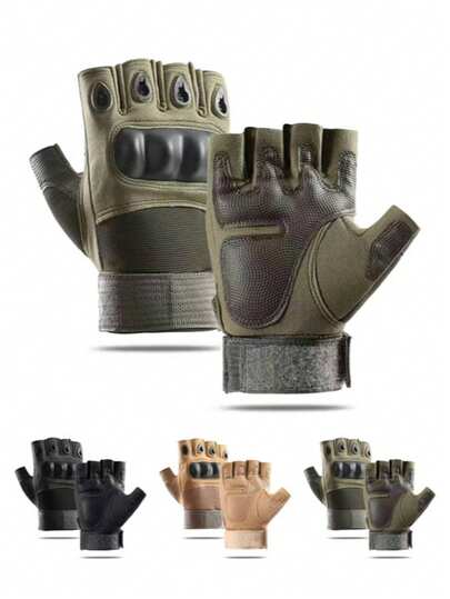1 Pair Men's Half Finger Tactical Gloves, Non-Slip Hard Shell Wear-Resistant Half Finger Gloves, Suitable For Outdoor Combat, Mountaineering, Weightlifting, Cycling Breathable Wear-Resistant Fitness Gloves, A Great Gift For Halloween, Christmas, New Year