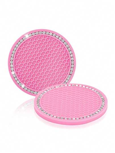 2pcs Rhinestone Decor Car Coaster
