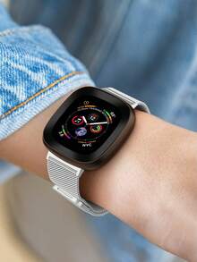 Luxuriöses Metallgitter-Armband kompatibel mit Versa 4 / Versa 3 / Sense - atmungsaktives, leichtes Edelstahl-Armband mit Schnalle, verstellbares Milanaise-Armband, Unisex Mode Business Lässig Smart Watch Zubehör - Silber - Übersicht 3