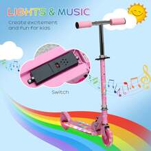 HOMCOM Kids Scooter With Lights, Music, Adjustable Height, Foldable Frame, LED Wheels, For Ages 3-7 Years - Pink - Pink - View 3