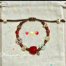 Adjustable Size Ceramic Apple, Planet Bracelet, Fruit, Planet, Button, Starfish, Flower And Other Elements, Ceramic, Flowing Material Combination, Cute Bracelet, Suitable For School Season, Birthday,, New Year And Valentine's Day Gifts, For Family And Friends, Suitable For All Scenarios, Halloween, Outfit Gifts - 紅蘋果 - 查看 2