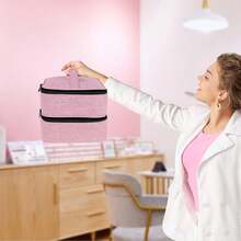 Double Layer Nail Polish Organizer And Makeup Bag - Portable Handbag Carrying Case For Manicure Set - Ideal For Daily Travel Use - Great For Girls And Women