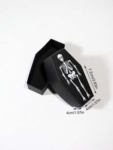 5pcs Halloween Skeleton Coffin Favor Box With Lid, Black Cardboard Gift Box For 5pcs Party Favors, Spooky Skeleton Print Packaging, Creepy Haunted House Supplies, Unique Gothic Party Decoration Box For Halloween Night, Small Present Holder With Fun Design, Scary Skeleton Style Decorative Box For Festival Events