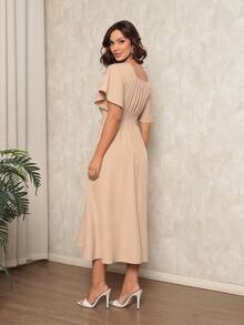 Women's Midi Dress With Sleeves - Màu be - Xem 6