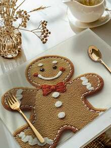1/2/4 pezzi Tovagliette natalizie con stampa di omini di pan di zenzero | Set da 4 tovagliette, lavabili, per decorazione tavolo da cucina e da pranzo. - Multicolore - Visualizzare 1