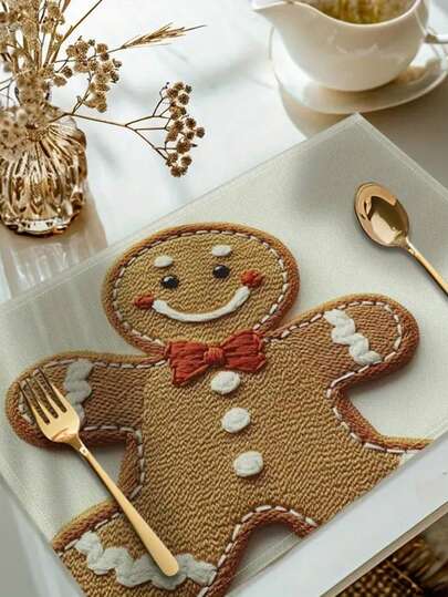 1/2/4 pezzi Tovagliette natalizie con stampa di omini di pan di zenzero | Set da 4 tovagliette, lavabili, per decorazione tavolo da cucina e da pranzo.