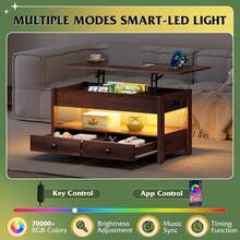 Coffee Table, Lift Top Coffee Table With 2 Drawers, LED Light, Large Hidden Compartment And Open Shelf, Lift Tabletop, Dining Table For Living Room - 查看 5