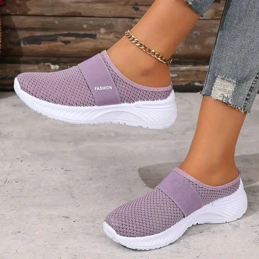 Breathable Mesh Half-Slippers For Women, Versatile, Comfortable Feel, Suitable For Daily Home And Short Trips, Easy To Walk, Practical Choice - Màu tím - Xem 1
