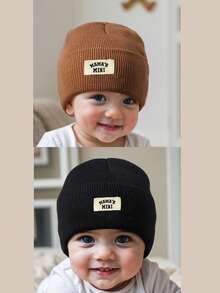 1/2/3/4pcs Thickened Knitted Hat For Kids Winter Warm Casual Ear Ion Fashionable Letter Baby Thermal Lined Knit Cap Autumn Winter - Multicolor - View 10