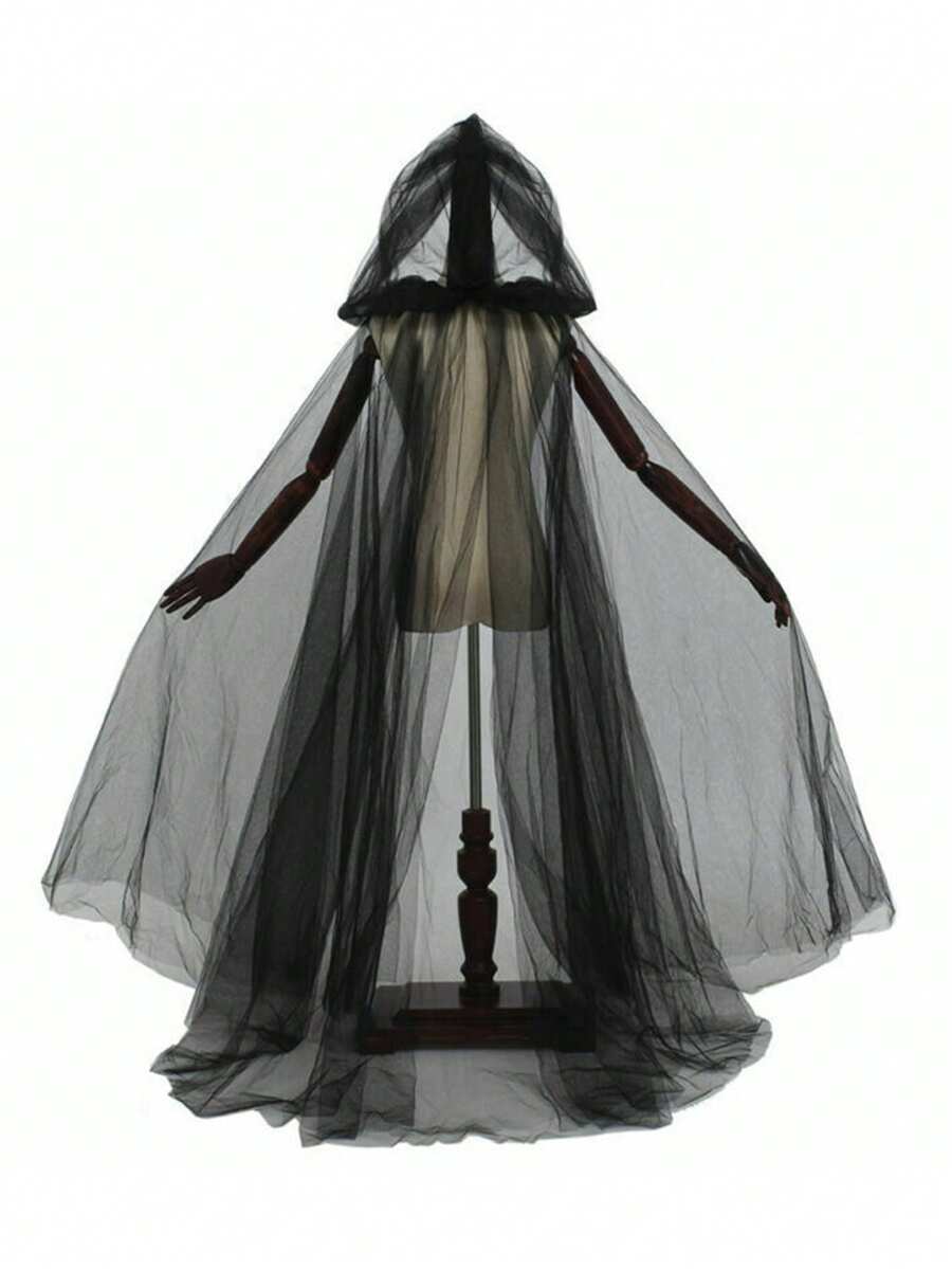 1 件狂欢节万圣节连帽斗篷死亡女巫网长斗篷舞会派对礼服 - 黑色 - 查看 1