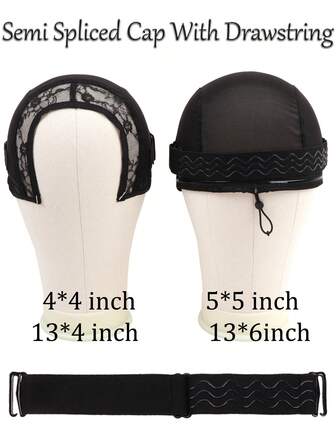 Nunify Wig Caps For Making Lace Wig With Drawstring Adjustable Mesh Cap With Adjust Silicone Nonslip Elastic Wig Band Weaving Cap With Drawstring For Making 4X4 5X5 13X4 13X6 Lace Front Wigs