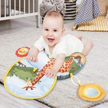 Infant Tummy Time U-Shaped Learning Pillow, Featuring Colorful Cartoon Animal & Nature Designs - Soft Polyester Infant Activity Seat For Motor Skill Development Interactive Sensory Play, Baby Play Mat, Playful Character Design, Durable Baby Toy, Christmas & Halloween Gift