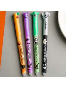 4 Pieces Of Halloween Erasable Pen, Smooth Writing, No Lag, Comes With An Erasable Eraser, 0.5mm Needle Tip Pen Tip, Quick-Drying, Suitable For Students' Practice Exercises And Office Use, Perfect For Students, Essential Item For The New School Term - Multicolor - View 2