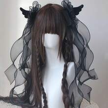 2 Angel Wing Lace Hair Clips With Large Bow, Y2K Lolita Style Black Double Ponytail Accessories, Suitable For Gothic Lolita Fashion - Black 2 Pieces - View 3