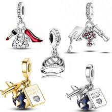 1 buc Pandantiv cu toc înalt în formă de zeiță Globe-Trekking din argint, pentru sezonul de absolvire, șapcă de burlac, design cu coroană de prințesă, cu pandantiv brățară originală - Bijuterii artizanale din email negru pentru femei, cadou