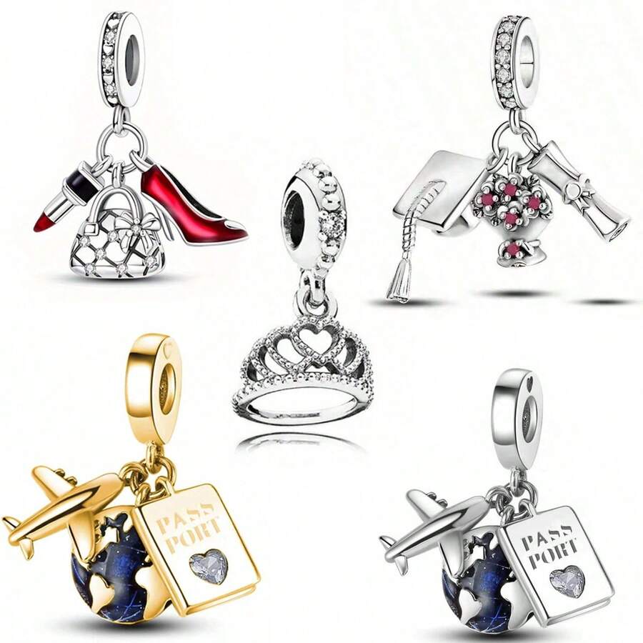 1 buc Pandantiv cu toc înalt în formă de zeiță Globe-Trekking din argint, pentru sezonul de absolvire, șapcă de burlac, design cu coroană de prințesă, cu pandantiv brățară originală - Bijuterii artizanale din email negru pentru femei, cadou