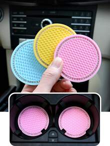 1 pieza/2 piezas posavasos para portavasos de coche, posavasos brillante para insertar portavasos, posavasos universales antideslizantes para automóviles incrustados en adornos, accesorios de automóvil interno, alfombrilla de silicona de 7 cm/2,75 pulgadas, lote de almohadillas de goma redondas de cristal suave con pedrería para bebidas automotrices, accesorios de automóvil interno - Talla única - Ver 11