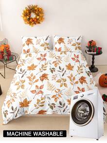 3pcs/Set Halloween Maple Leaves Pumpkin Digital Print Duvet Cover Set(1 Duvet Cover & 2 Pillowcase)Soft And Skin-Friendly Duvet Cover Bedding Set For Home, All Season Bed Sheets Set Halloween Gift - Multicolor - View 10