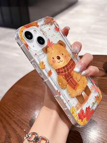 1 Stück modischer, personalisierter Herbst-Bären-Muster Transparent TPU Airbag Stoßabsorbierende Handyhülle kompatibel mit iPhone 16/16Pro/16Plus/15/15ProMax/15Pro/11/12/13/14ProMax/12Mini/13Mini/11Pro/11ProMax/12Pro/12ProMax/13Pro/13ProMax/14Pro/14ProMax, weiches Gehäuse mit hochwertigem Gefühl