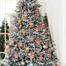 12pcs/24pcs/36pcs Pink Gingerbread Man Ornaments, Christmas Decorations, For Christmas Tree Decor, Pink Christmas Candy Cane Decorations With Jute Rope, Ideal For Christmas Party Decor, Home Decor, Holiday Decor, Birthday Party, Family Gathering, Christmas-Themed Party, Can Be Given As Christmas Home Decor Gifts To Friends Or Family! Room Decor - Multicolor - View 4