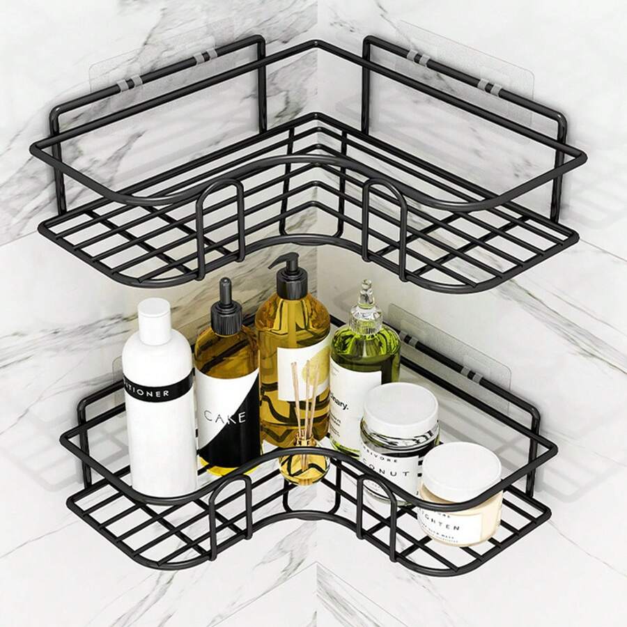 Dreieckiger Eisenregal-Eckregal für Badezimmer, wandmontiertes Küchenregal, Küchenregal ohne Bohren