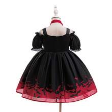 Vestito di Ognissanti per bambina, abito da principessa con motivo a pipistrelli nero e rosso con fiocco, outfit per feste e performance