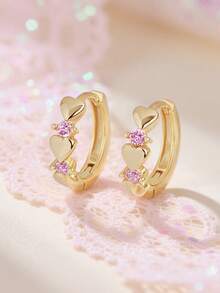 Artepollo 1 Pair 925 Sterling Silver Hypoallergenic Heart Shaped Hoop Earrings With Cubic Zirconia, Delicate And Compact, Gift Box Packaging, Gift For Kids, Young Girls, Friends Birthday