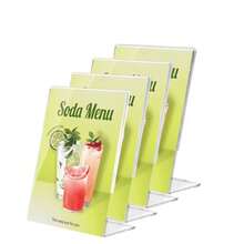 4 piezas Soporte acrílico para letreros, Soporte de exhibición de menú transparente, Estante de papel de plástico, Marco de foto inclinado, Adecuado para letreros, folletos, volantes, papeles de menú, exhibición de carteles en el escritorio de la oficina