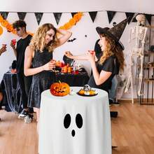 1/2 件万圣节桌布 - 圆形可爱鬼可洗桌布，不给糖就捣蛋桌裙装饰派对用品，万圣节摄影背景桌布，照片道具装饰礼品 - 多色 - 查看 4