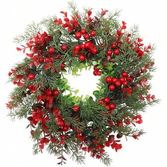 American Style Red Berry Christmas Wreath With Eucalyptus Leaves, Suitable For Door, Window, Kitchen Decor, Winter Holiday Venue Decoration Home Decor Christmas Decorations Room Decor