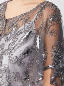 BABEYOND 1920s Shawl Wraps Sequin Beaded Evening Cape Bridal Shawl Bolero Flapper Cover Up - Xám - Xem 3