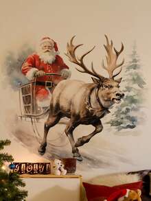 1/2/3sets Christmas Wall Stickers, Christmas Realistic Watercolor Style Santa Claus Elk Decorative Wall Stickers.Perfect Christmas Gift For Lovers, Parents And Friends