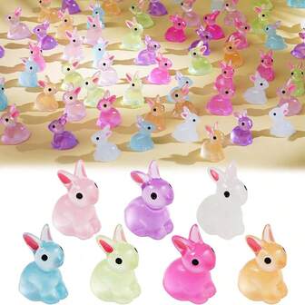 10/20pcs Glow In The Dark Mini Resin Rabbit, Small Plastic Rabbits Glowing In The Dark, Miniature Rabbit Figurines For Easter Egg Fillers, Fairy Garden, Micro Moss Landscape Decor