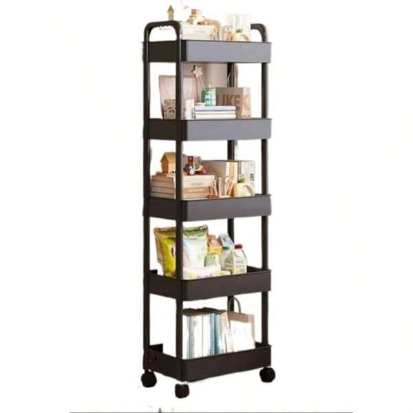 Three-Layer/ Four-Layer/Five-Layer White Rolling Storage Cart - Multi-Functional Kitchen, Bedroom, Family Office And Camping Mobile Storage Rack, Saving Space